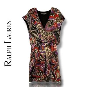 Ralph Lauren Black Label Maye Floral Faux Wrap 100% Silk Women's Dress Size 6